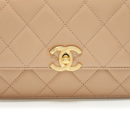 Chanel 21A Small Gold Crush Flap Bag Calfskin Beige