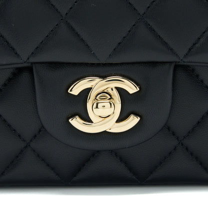 Chanel Top Handle Mini Rectangular Flap Bag Lambskin Black L (Microchip)