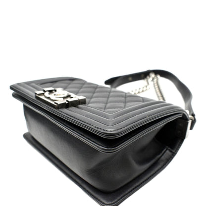 CHANEL Boy Small Quilted Lambskin Leather Shoulder Bag Black