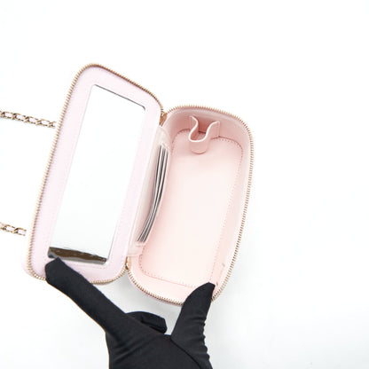 Chanel 22P Long Vanity Case With Logo Chain Caviar Light Pink L