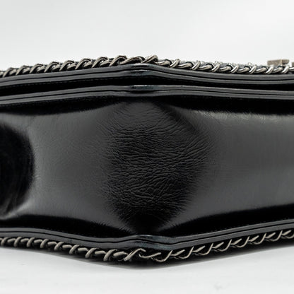 Chanel new medium chain edge boy bag calfskin black ruthenium
