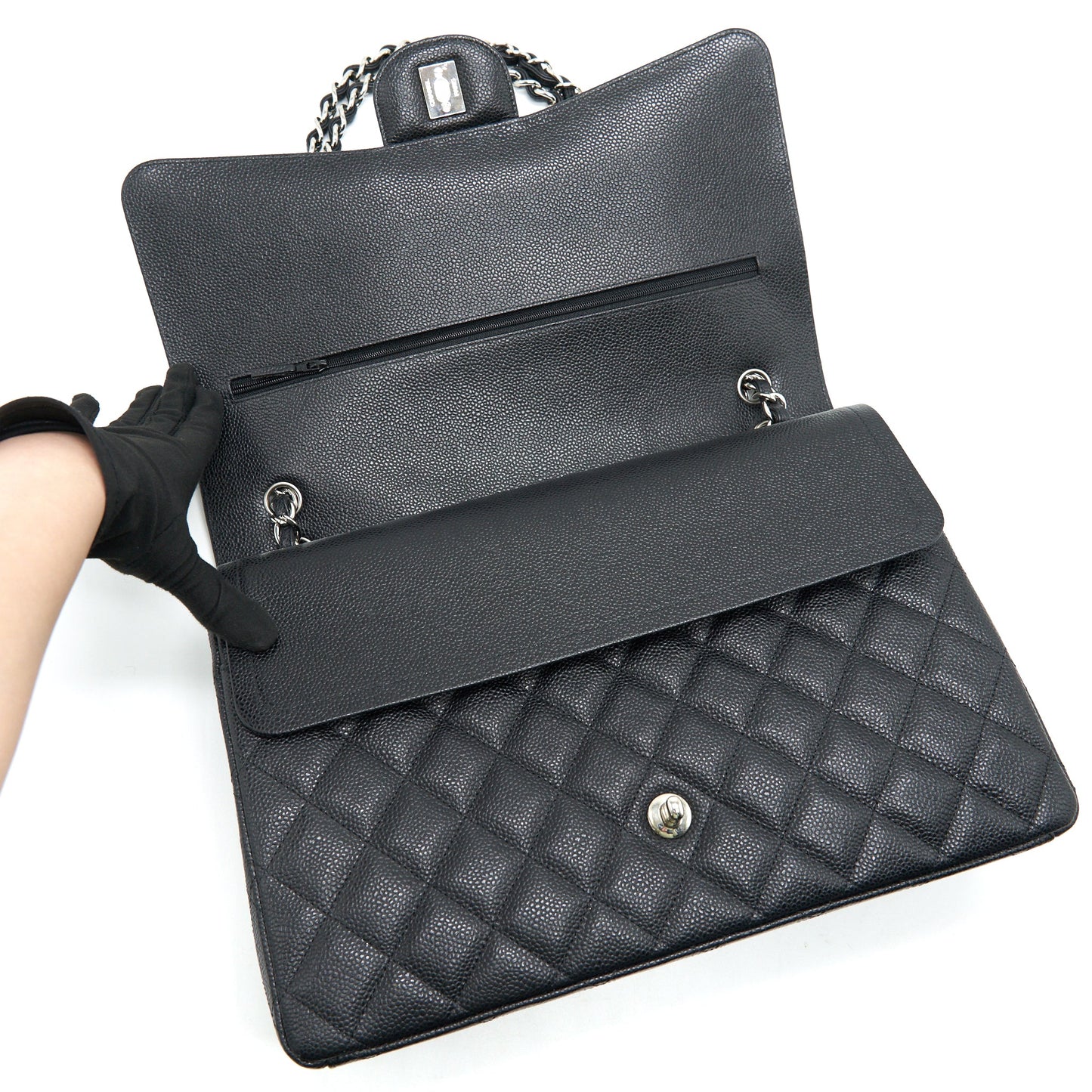 CHANEL CAVIER CLASSIC MAXI DOUBLE FLAP BAG BLACK