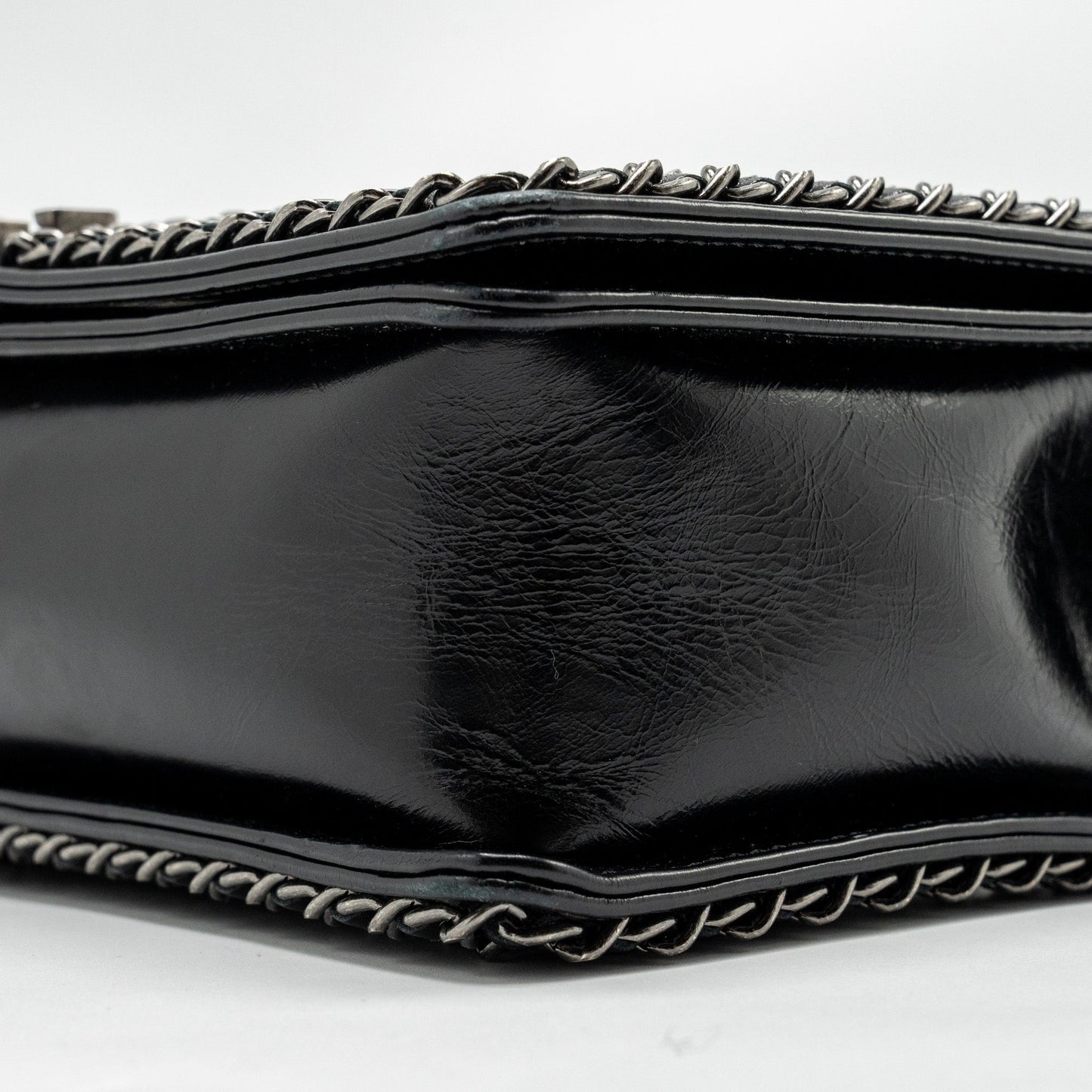 Chanel new medium chain edge boy bag calfskin black ruthenium