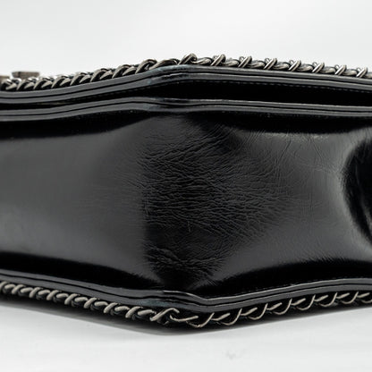 Chanel new medium chain edge boy bag calfskin black ruthenium