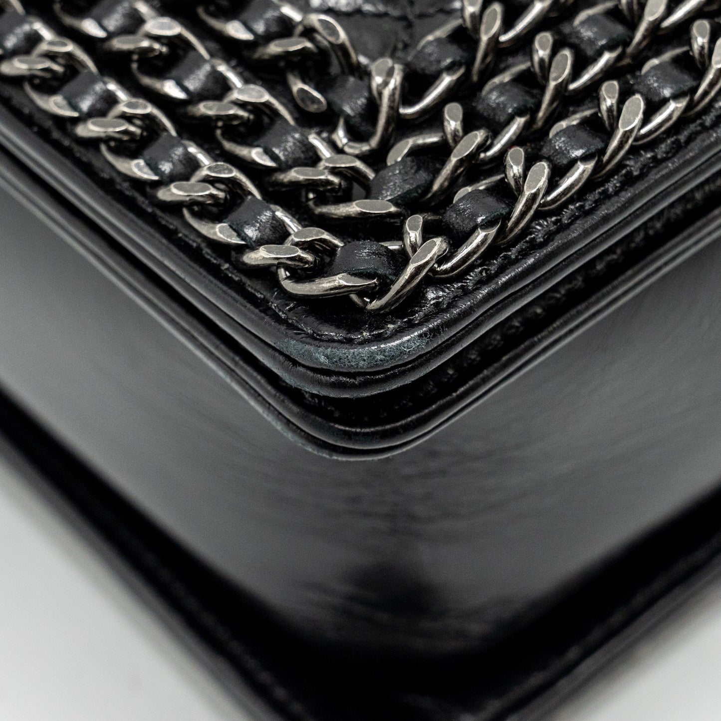 Chanel new medium chain edge boy bag calfskin black ruthenium