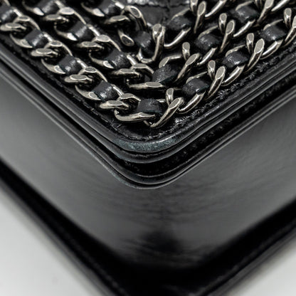Chanel new medium chain edge boy bag calfskin black ruthenium