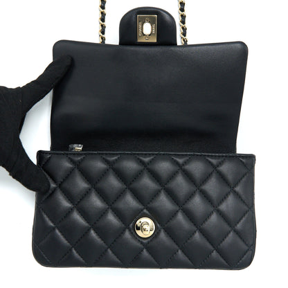 Chanel Top Handle Mini Rectangular Flap Bag Lambskin Black L (Microchip)
