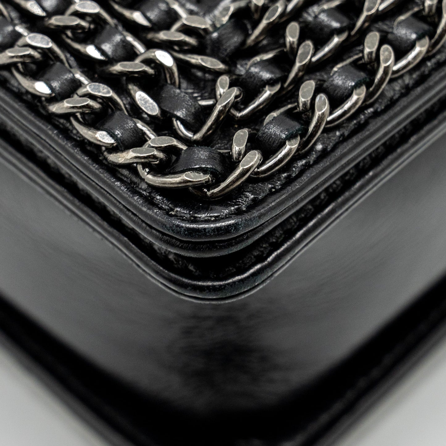 Chanel new medium chain edge boy bag calfskin black ruthenium