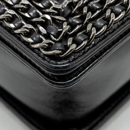 Chanel new medium chain edge boy bag calfskin black ruthenium