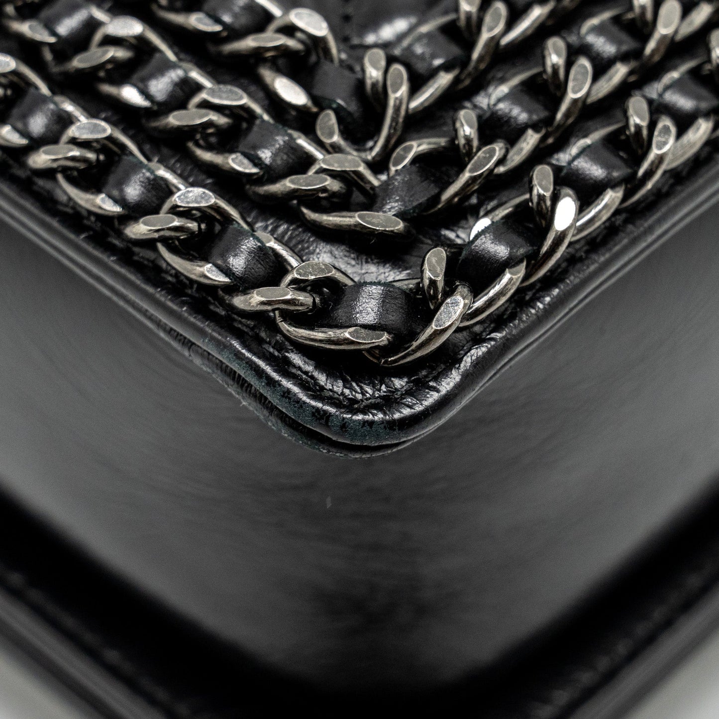 Chanel new medium chain edge boy bag calfskin black ruthenium