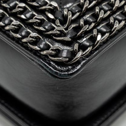 Chanel new medium chain edge boy bag calfskin black ruthenium