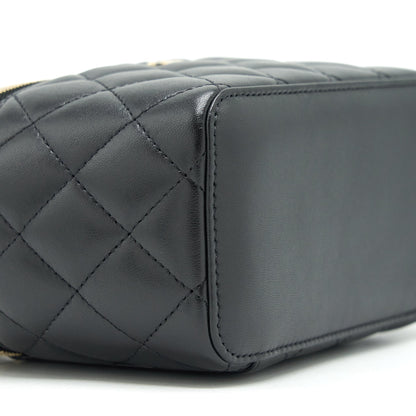 Chanel Top Handle Long Vanity With Chain Lambskin Black L