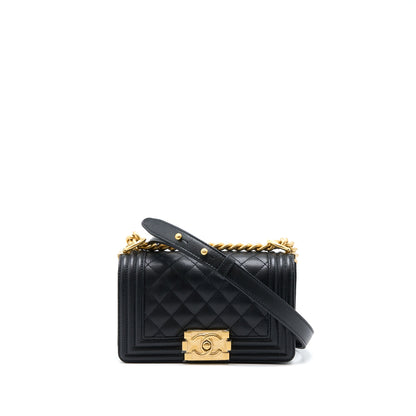Chanel Small Boy Bag Caviar Black With Brushed (Microchip)