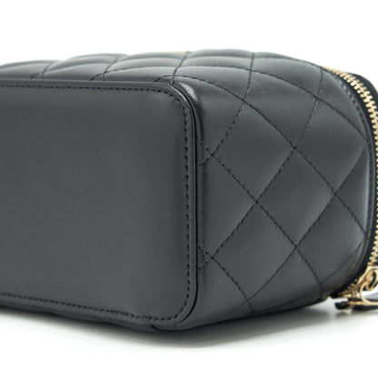 Chanel Top Handle Long Vanity With Chain Lambskin Black L