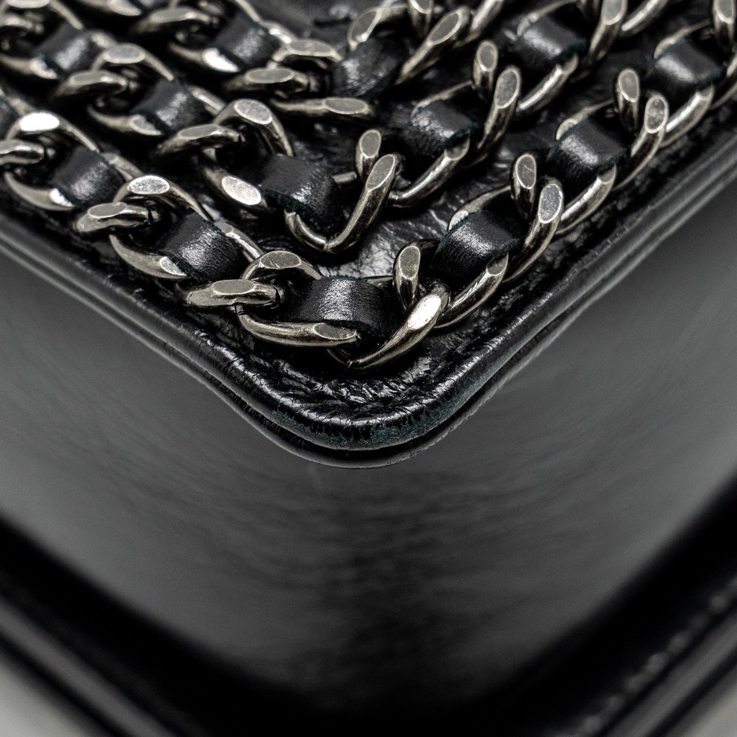 Chanel new medium chain edge boy bag calfskin black ruthenium