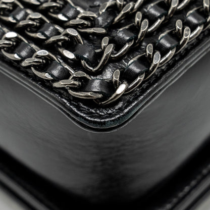 Chanel new medium chain edge boy bag calfskin black ruthenium