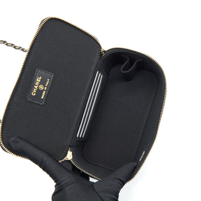 Chanel Top Handle Long Vanity With Chain Lambskin Black L