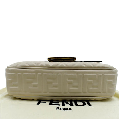 FENDI Baguette Leather Chain Shoulder Bag Light Beige