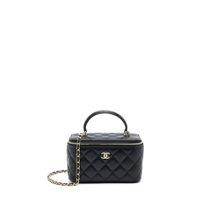 Chanel 22A Top Handle Long Vanity With Chain Lambskin Black L