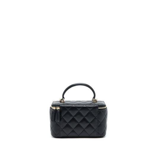 Chanel 22A Top Handle Long Vanity With Chain Lambskin Black L