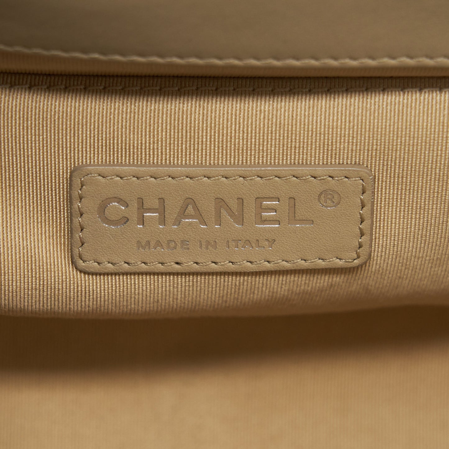 Chanel Medium Boy Patent Light Beige Ruthenium Sliver Hardware