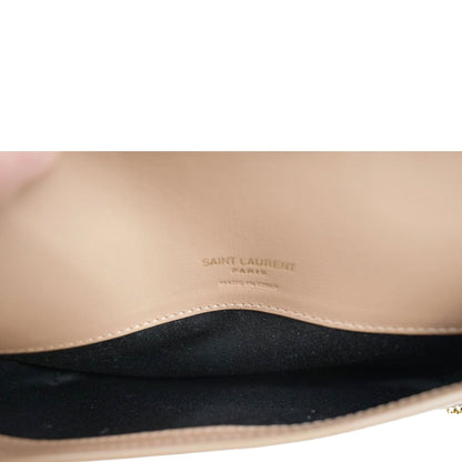 YVES SAINT LAURENT Cassandre Phone Holder Leather Shoulder Bag Dark Beige