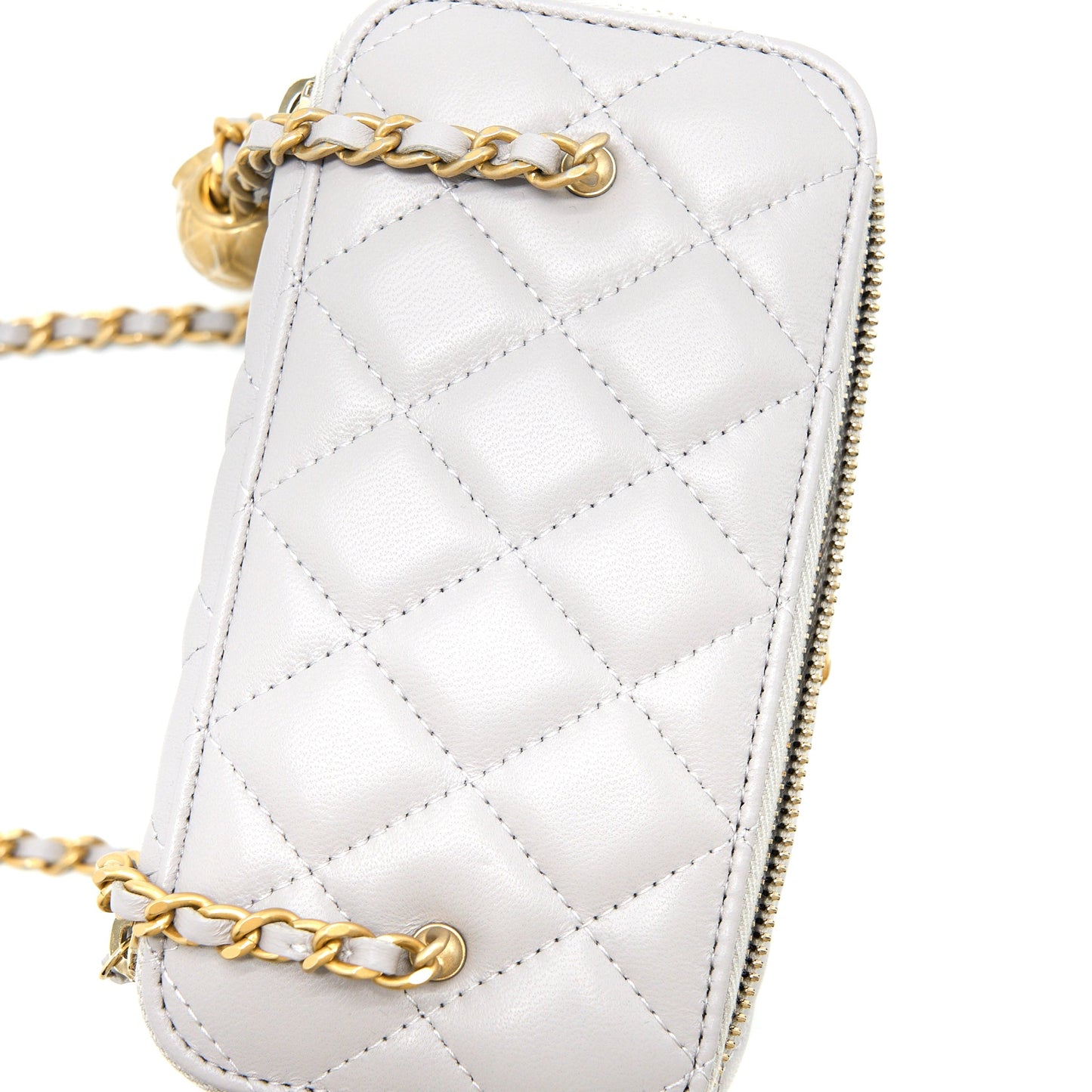 Chanel 22B Pearl Crush Long Vanity with Chain Lambskin Grey