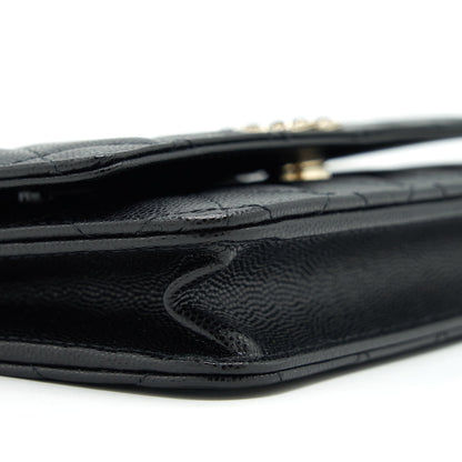 Chanel 22S Detail CC Logo Wallet On Chain Caviar Black L