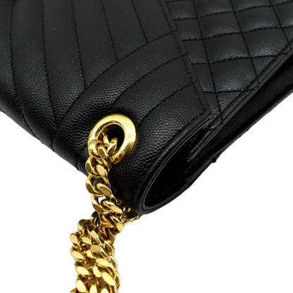 YVES SAINT LAURENT Large Envelope Calfskin Leather Chain Shoulder Bag Black
