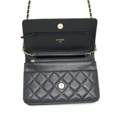 Chanel 22S Detail CC Logo Wallet On Chain Caviar Black L