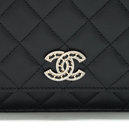 Chanel 22S Detail CC Logo Wallet On Chain Caviar Black L