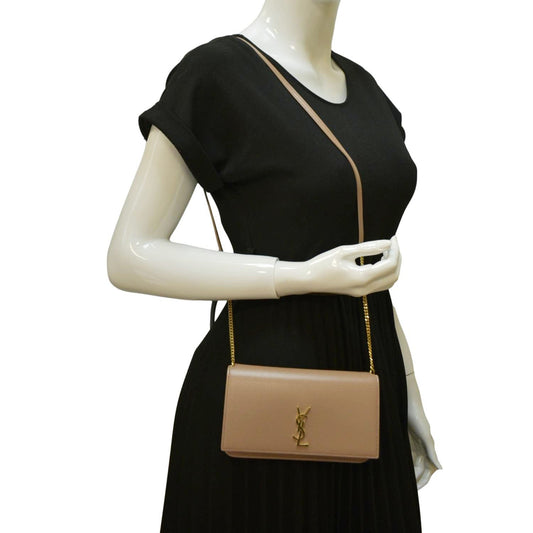 YVES SAINT LAURENT Cassandre Phone Holder Leather Shoulder Bag Dark Beige