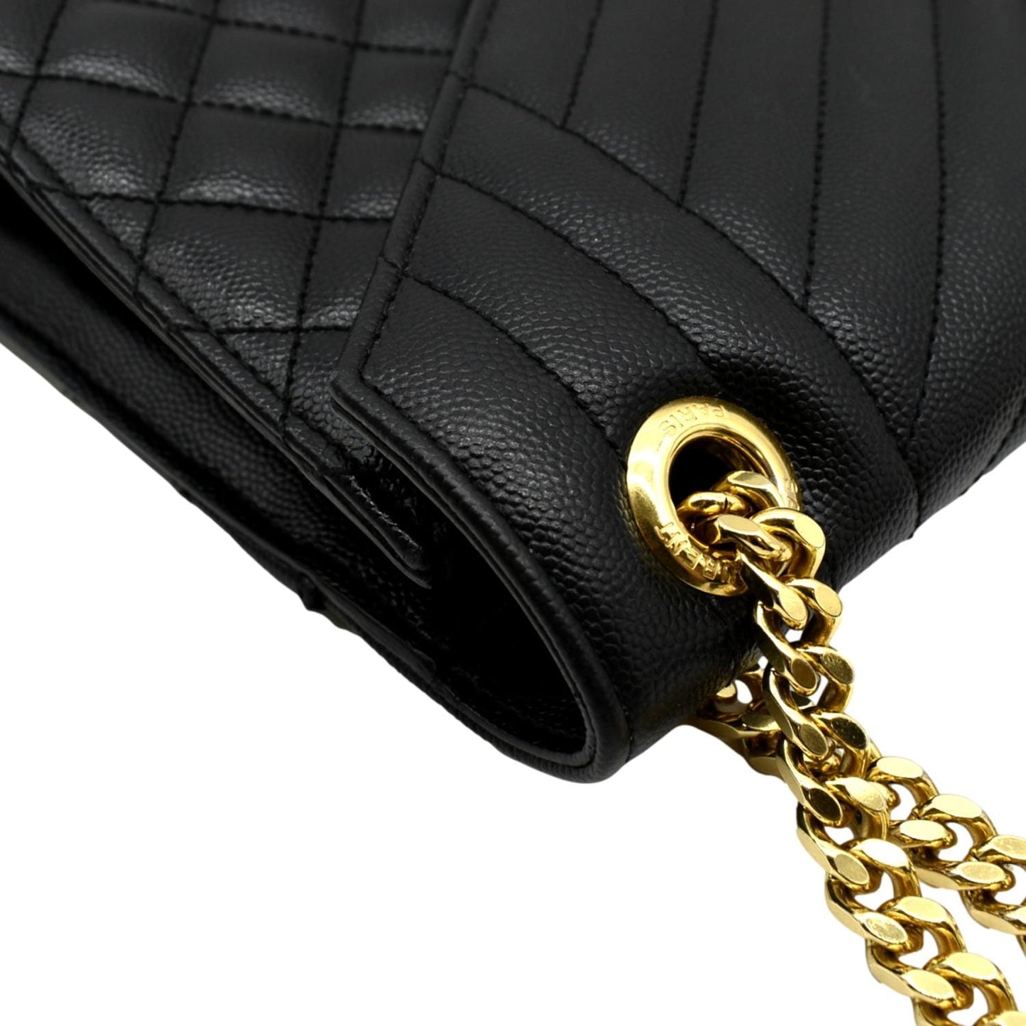YVES SAINT LAURENT Large Envelope Calfskin Leather Chain Shoulder Bag Black