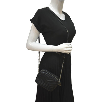 YVES SAINT LAURENT Y Mini Quilted Calfskin Leather Camera Bag Black