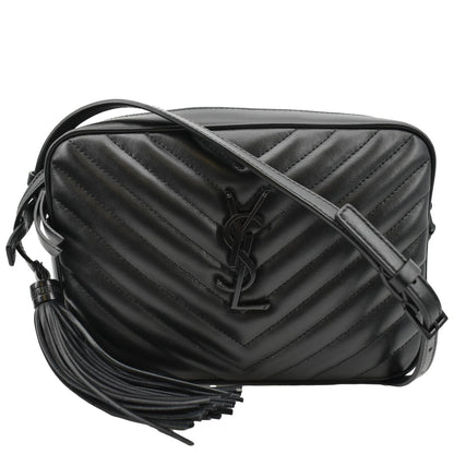YVES SAINT LAURENT Lou Chevron Leather Camera Crossbody Bag Black