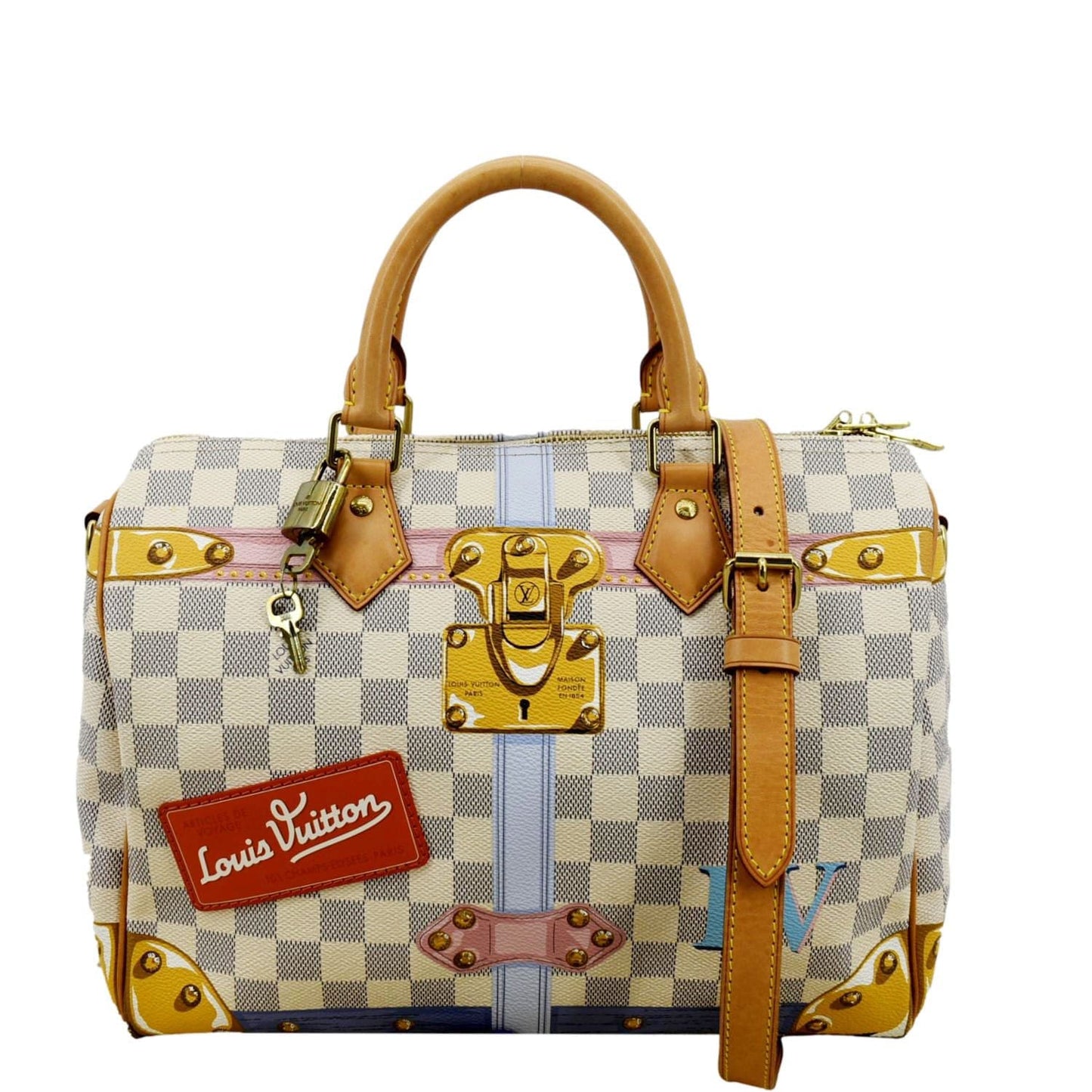 LOUIS VUITTON Summer Trunks Speedy Damier Azur Satchel Shoulder Bag White