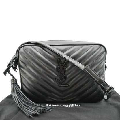 YVES SAINT LAURENT Lou Chevron Leather Camera Crossbody Bag Black