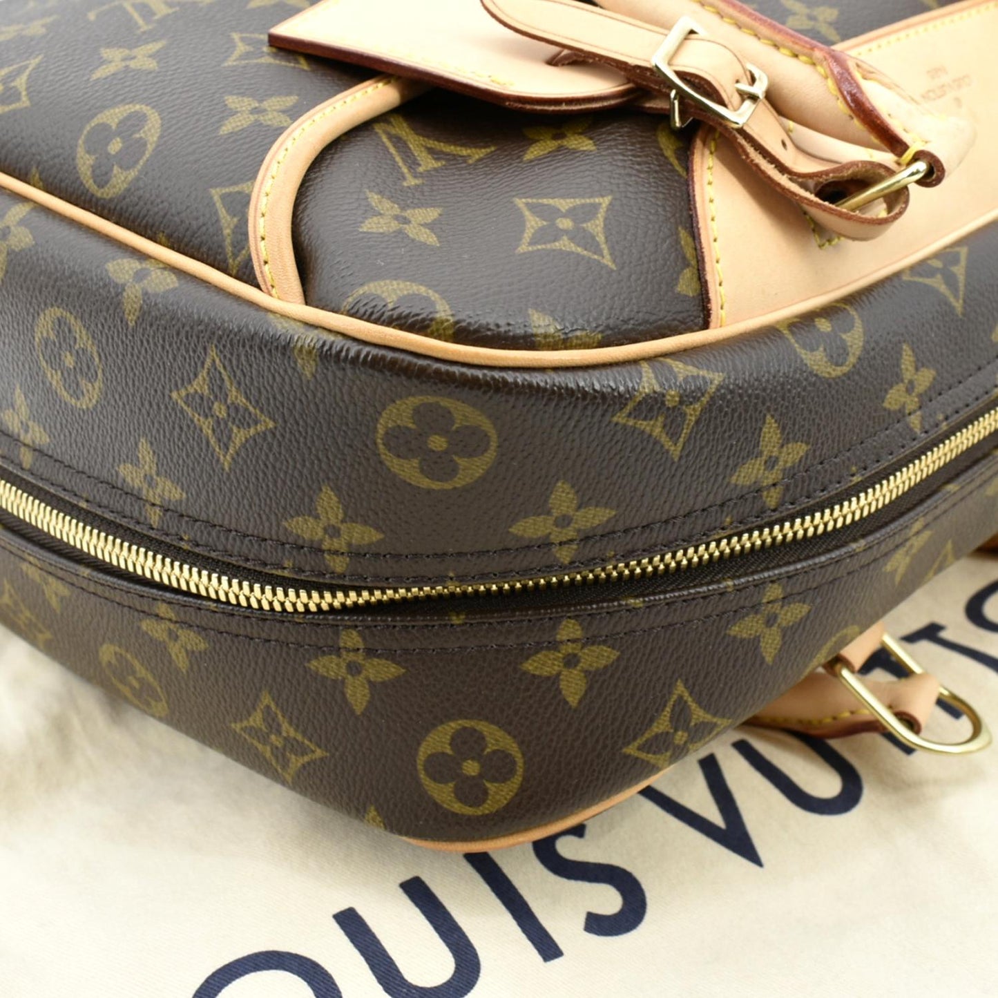 LOUIS VUITTON Deauville Boston Monogram Canvas Satchel Bag Brown