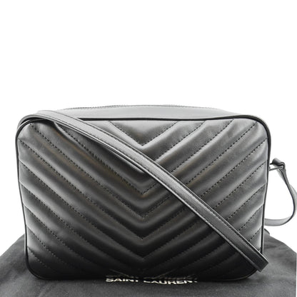 YVES SAINT LAURENT Lou Chevron Leather Camera Crossbody Bag Black