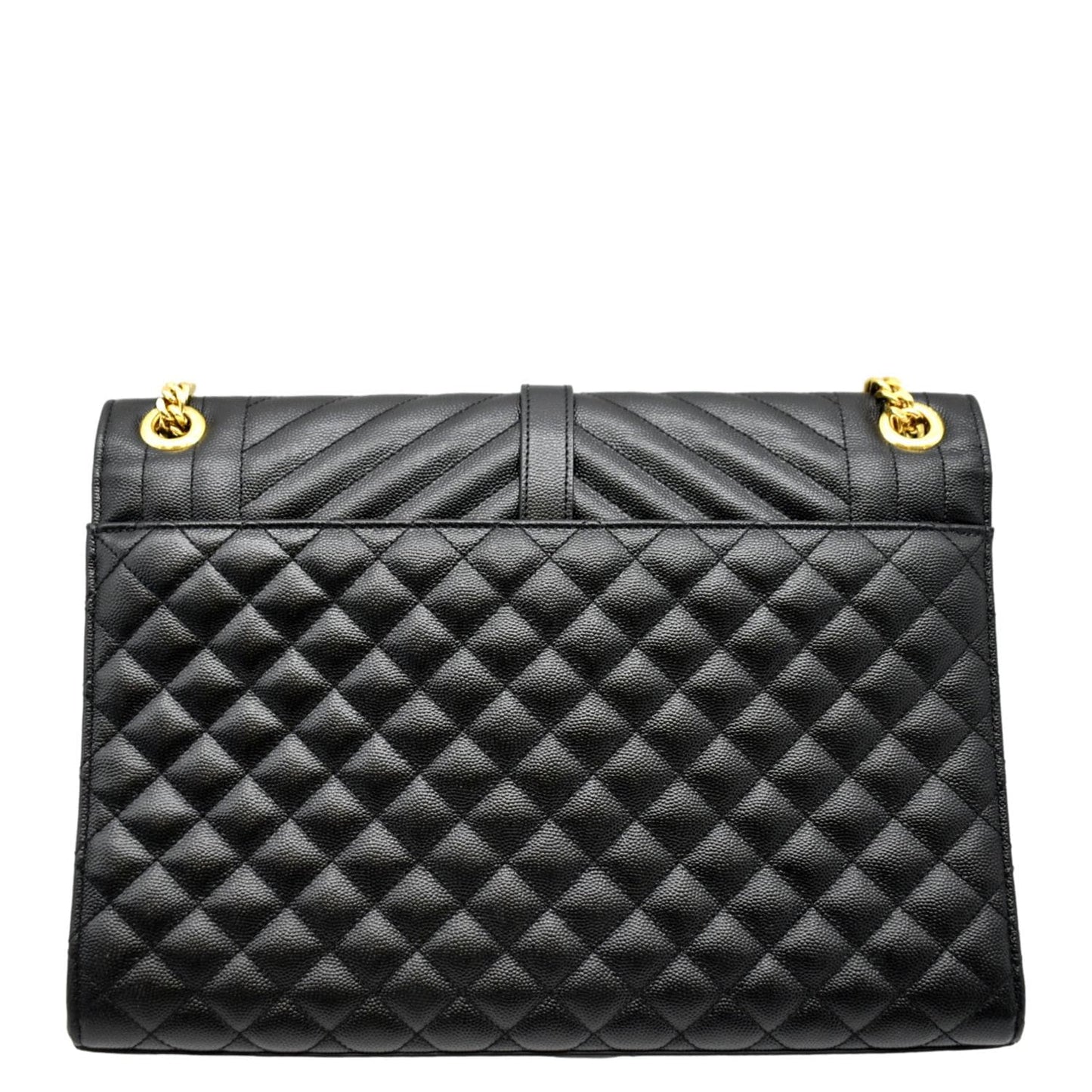 YVES SAINT LAURENT Large Envelope Calfskin Leather Chain Shoulder Bag Black