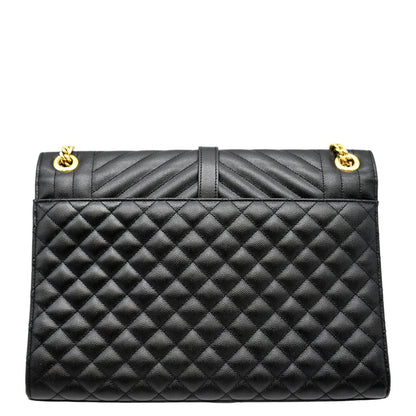 YVES SAINT LAURENT Large Envelope Calfskin Leather Chain Shoulder Bag Black