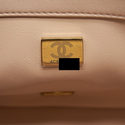 Chanel 22C Pearl Crush Mini Square Flap Bag Lambskin Light Pink