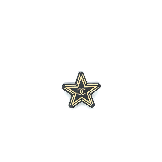 Chanel Star Brooch Black Gold Tone