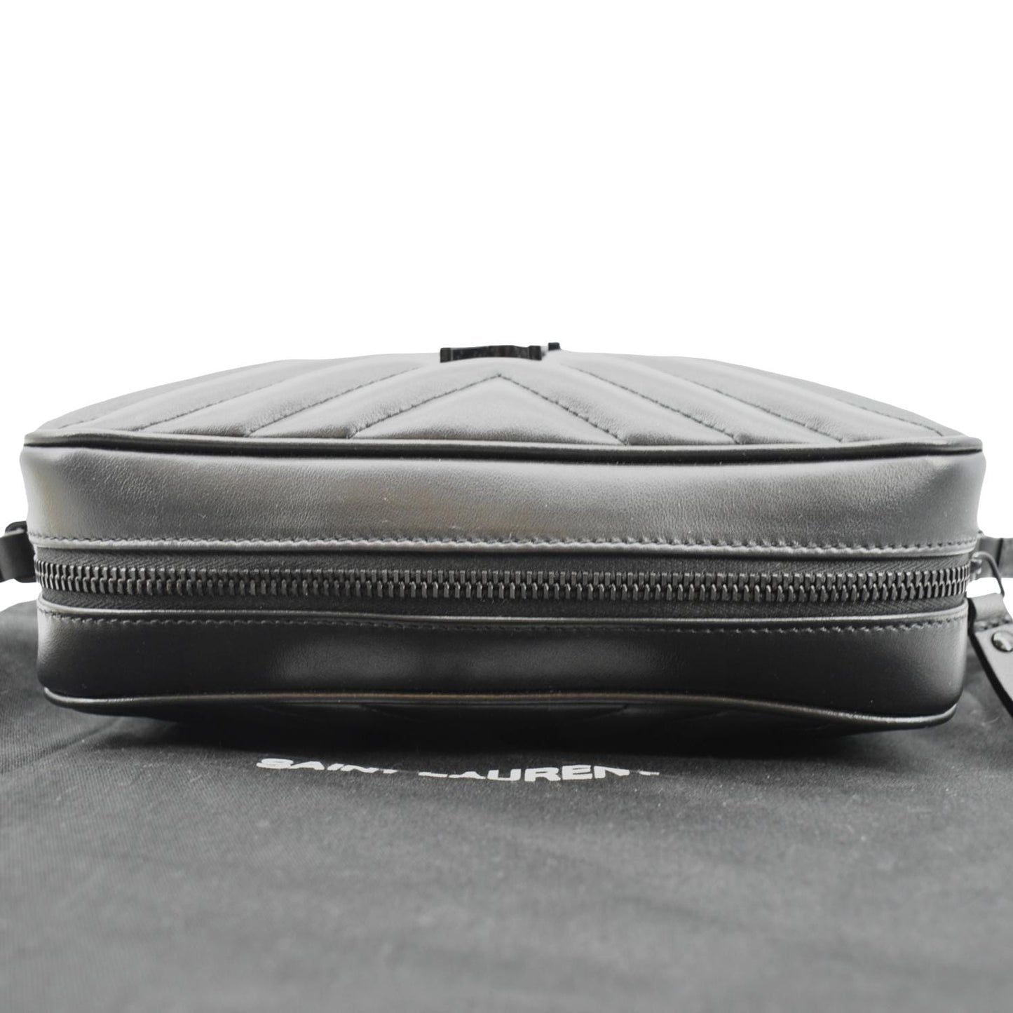 YVES SAINT LAURENT Lou Chevron Leather Camera Crossbody Bag Black