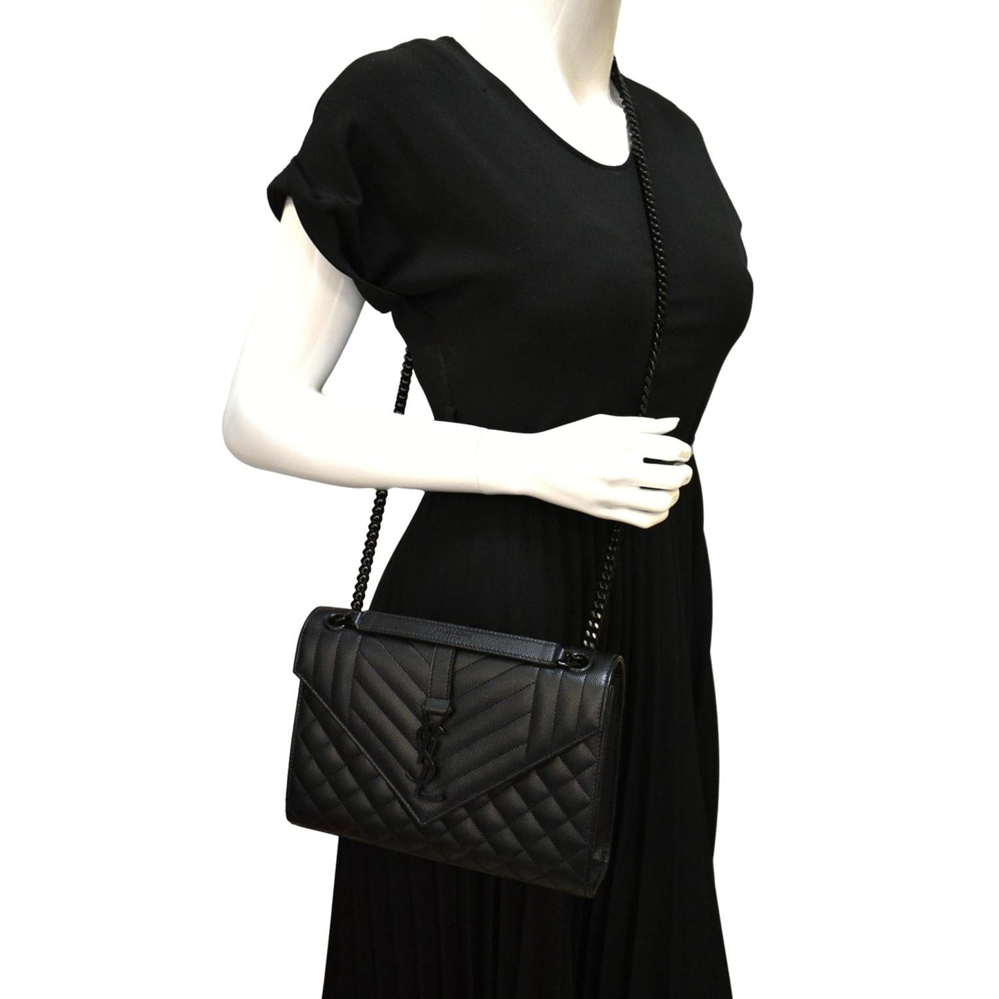 YVES SAINT LAURENT Small Envelope Matelassé Leather Shoulder Bag Black