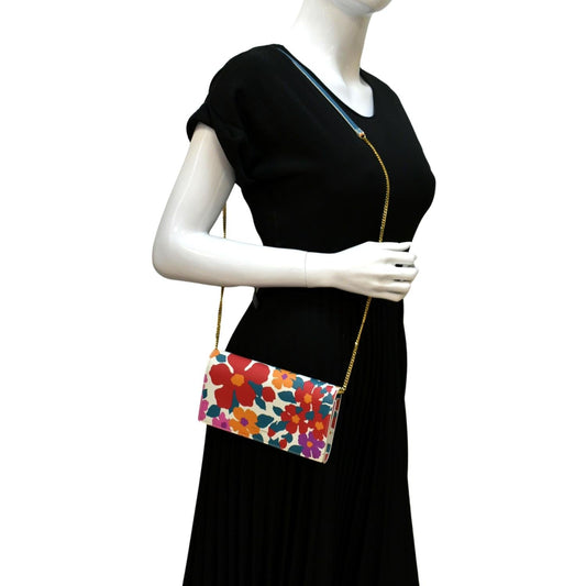 YVES SAINT LAURENT Floral Print Leather Shoulder Bag Multicolor
