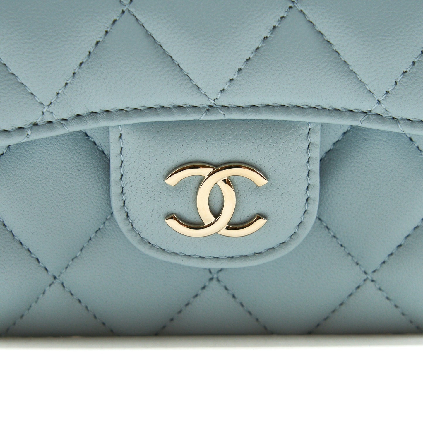 Chanel 22P top Handle Mini Vanity on Chain Lambskin light blue L