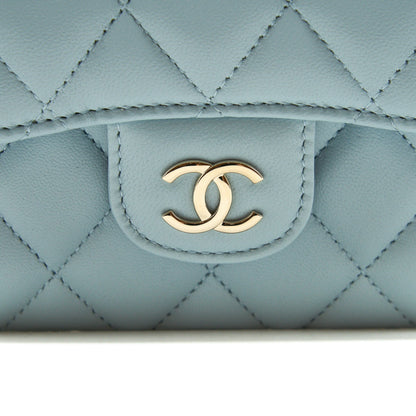 Chanel 22P top Handle Mini Vanity on Chain Lambskin light blue L