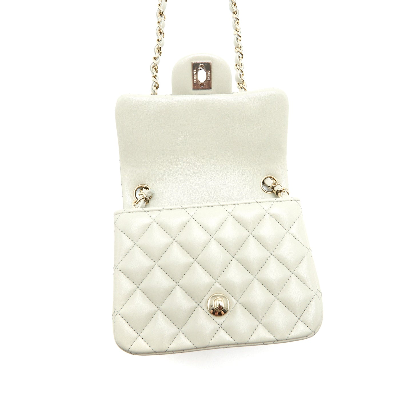 Chanel 22C Mini Square Flap Bag Lambskin Light Grey L
