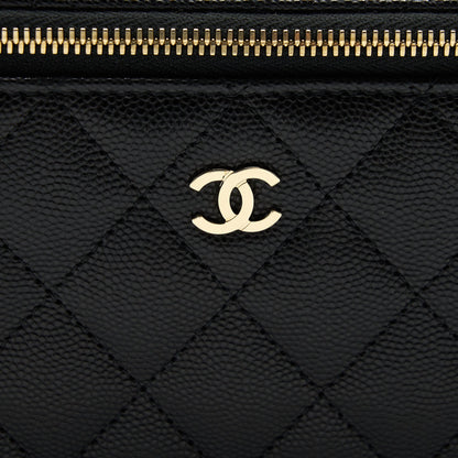 Chanel Caviar Long Vanity With Chain Caviar Black L